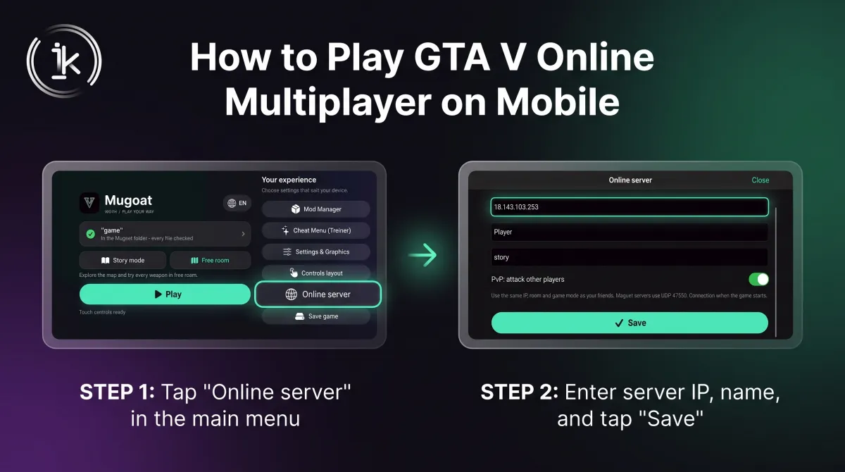دليل خطوة بخطوة حول كيفية تشغيل لعبة GTA V متعددة اللاعبين عبر الإنترنت على iPhone وiPad باستخدام تطبيق GTA V Port من متجر iKurd